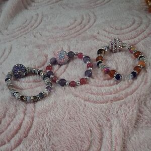Elegant Beaded Bracelets Set - Purple, Pink, Orange